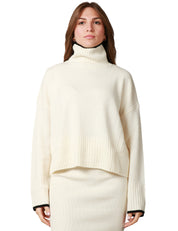 MAGLIA DONNA PINKO FALKLAND BIANCA DOLCEVITA IN LANA MERINO E CASHMERE CON FILATO A CONTRASTO