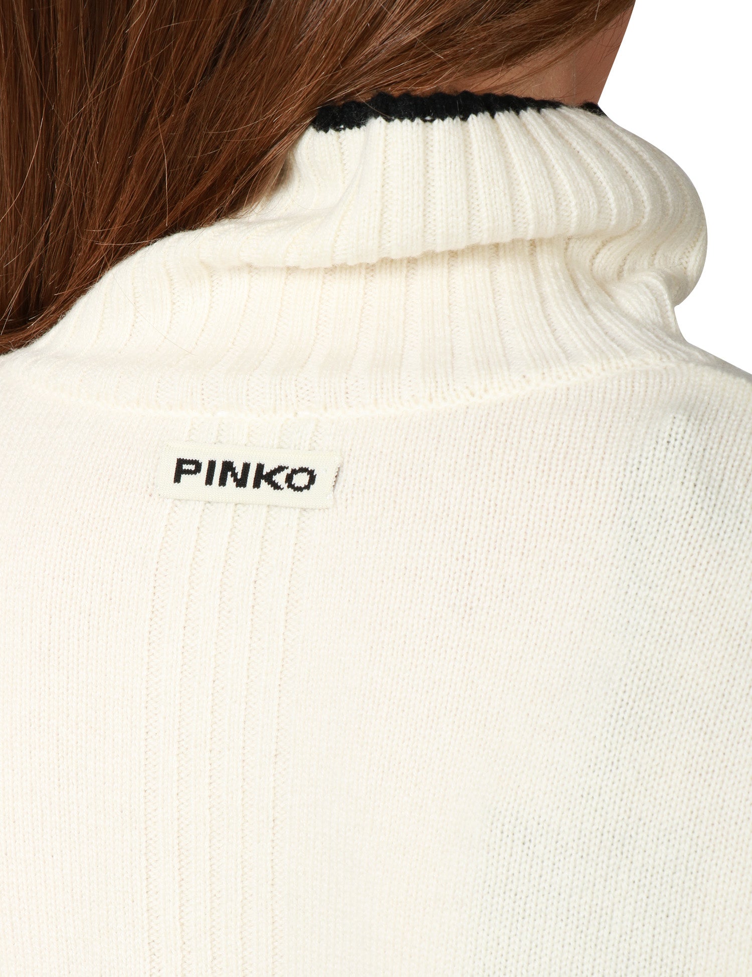 MAGLIA DONNA PINKO FALKLAND BIANCA DOLCEVITA IN LANA MERINO E CASHMERE CON FILATO A CONTRASTO