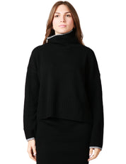 MAGLIA DONNA PINKO FALKLAND NERA DOLCEVITA IN MISTO LANA MERINO E CASHMERE CON FILATO A CONTRASTO