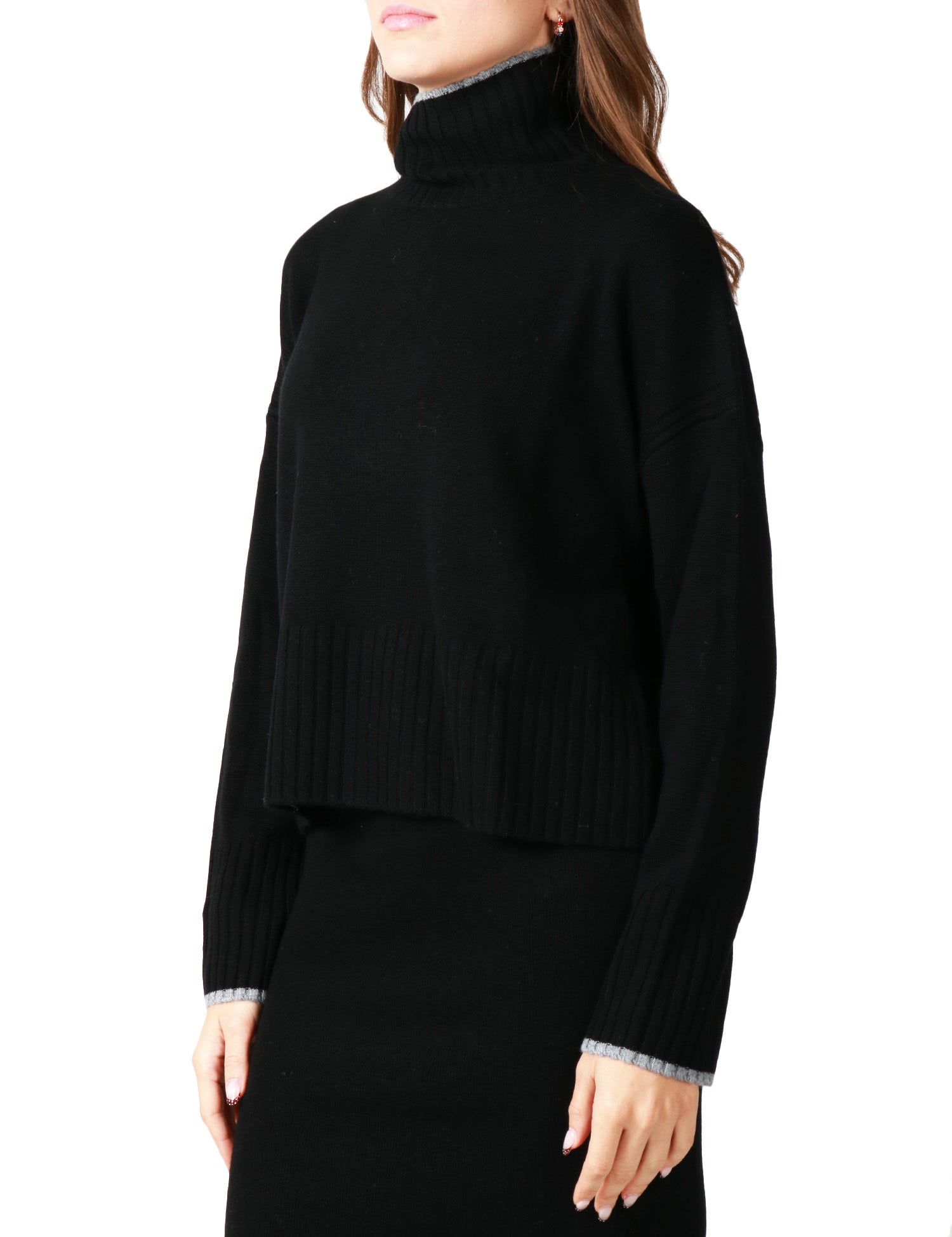 MAGLIA DONNA PINKO FALKLAND NERA DOLCEVITA IN MISTO LANA MERINO E CASHMERE CON FILATO A CONTRASTO