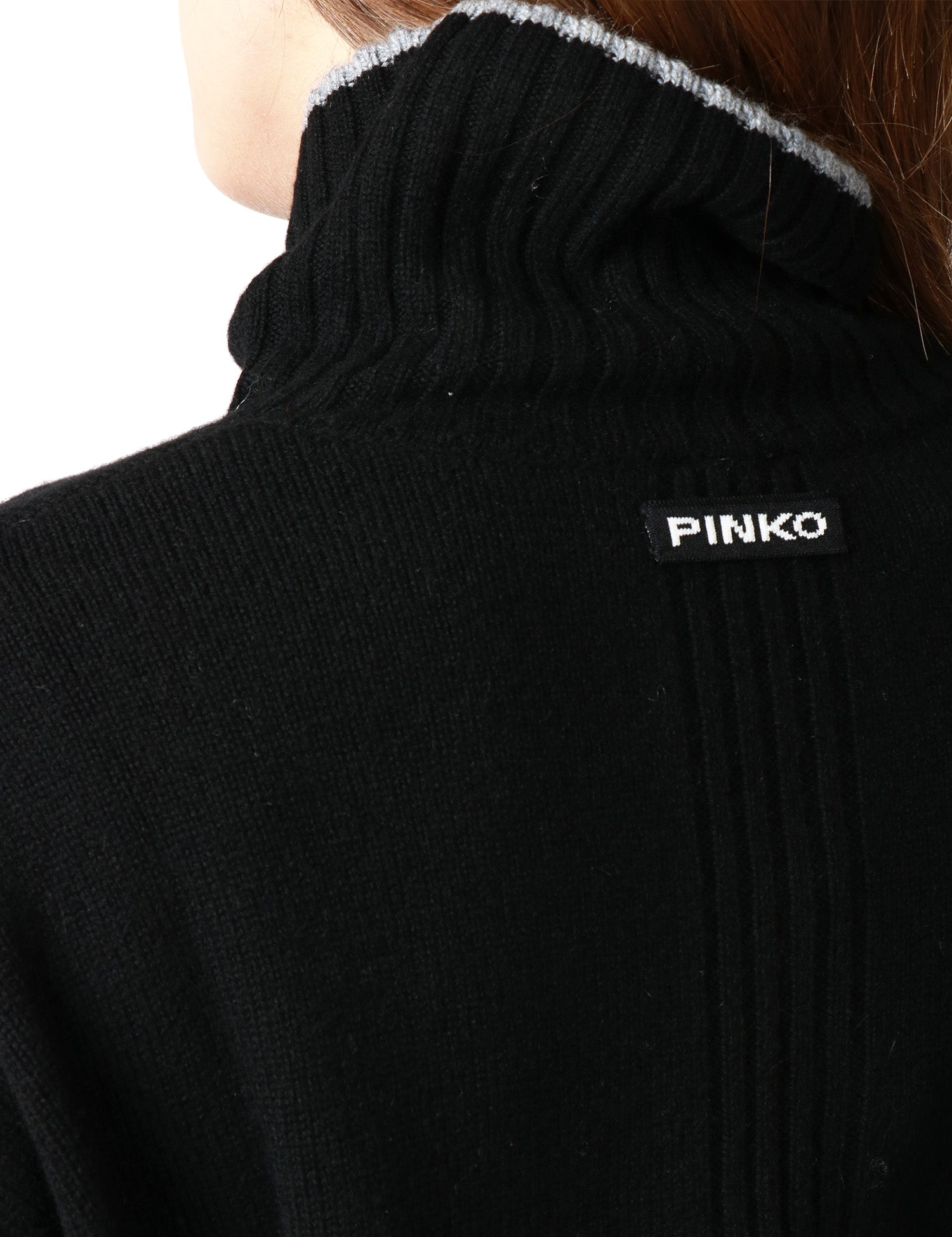 MAGLIA DONNA PINKO FALKLAND NERA DOLCEVITA IN MISTO LANA MERINO E CASHMERE CON FILATO A CONTRASTO