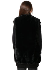GILET LUNGO DONNA PINKO GENOVESE NERO IN SIMILPELLICCIA E DETTAGLIA IN MAGLIA