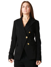 GIACCA BLAZER PINKO GRANITA NERA DOPPIOPETTO ASIMMETRICA CON BOTTONI IN METALLO DORATO DECORATI