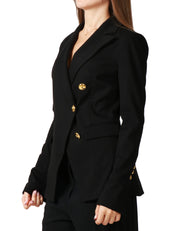 GIACCA BLAZER PINKO GRANITA NERA DOPPIOPETTO ASIMMETRICA CON BOTTONI IN METALLO DORATO DECORATI