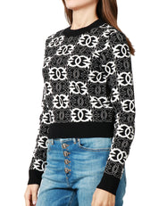 MAGLIA DONNA PINKO GYPSIES NERO/BIANCO IN MISTO VISCOSA CON LOGO LOVE BIRDS ALL OVER
