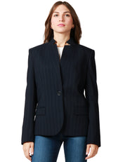 GIACCA DONNA PINKO KEBAB BLU/BIANCO GESSATO MONOPETTO IN LANA POLY CON COLLO REVERS ALZATO