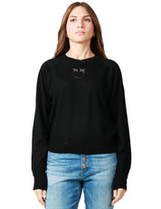 MAGLIA DONNA PINKO LANZAROTE NERA GIROCOLLO IN LANA MERINO CON LOGO LOVE BIRDS A INTARSIO SUL PETTO