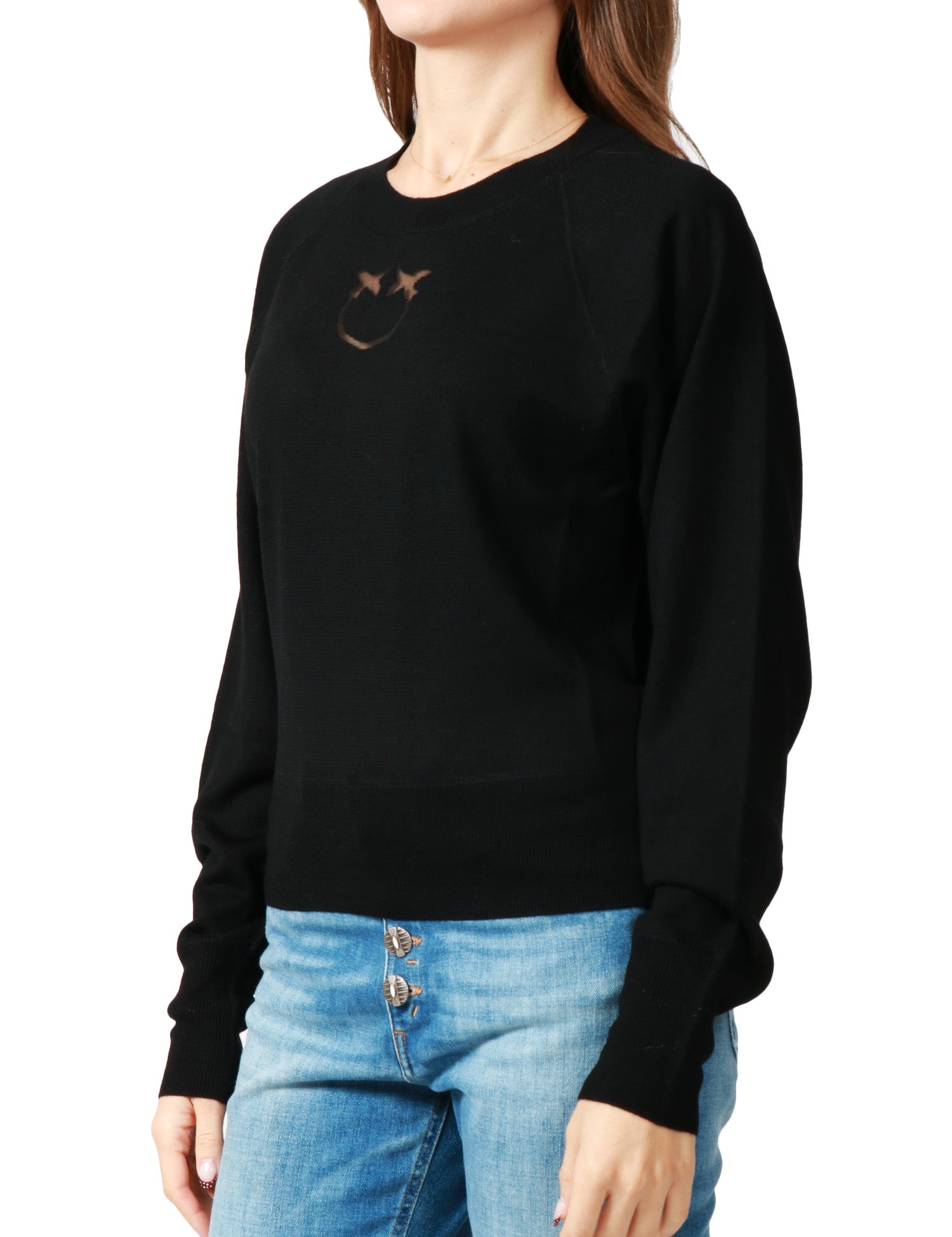 MAGLIA DONNA PINKO LANZAROTE NERA GIROCOLLO IN LANA MERINO CON LOGO LOVE BIRDS A INTARSIO SUL PETTO