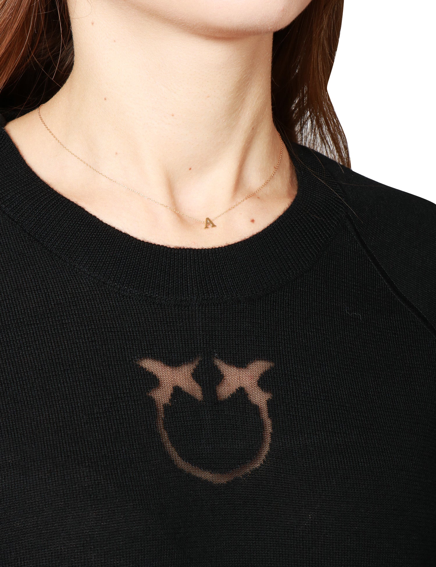 MAGLIA DONNA PINKO LANZAROTE NERA GIROCOLLO IN LANA MERINO CON LOGO LOVE BIRDS A INTARSIO SUL PETTO