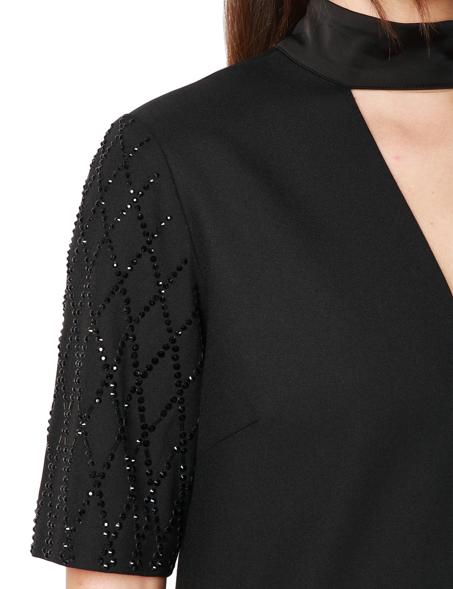 ABITO DONNA PINKO LIPOGRAMMA NERO A MANICHE CORTE CON DISEGNO GEOMETRICO DI STRASS