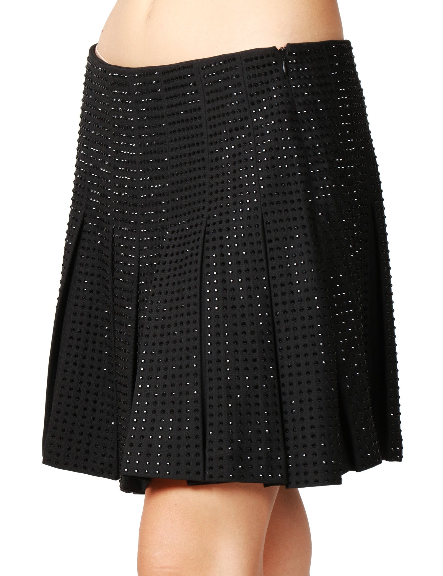 GONNA MINI PINKO MARISOL NERA CON STRASS ALL OVER E PIEGHE