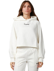 FELPA DONNA PINKO MEDIOCRE BIANCA CROPPED CON CAPPUCCIO E LOGO LETTERING DAVANTI