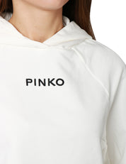 FELPA DONNA PINKO MEDIOCRE BIANCA CROPPED CON CAPPUCCIO E LOGO LETTERING DAVANTI