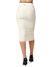 GONNA TUBINO PINKO NUOVA GUINEA BIANCA IN LANA MERINO E CASHMERE CON ETICHETTA LOGO SUL RETRO