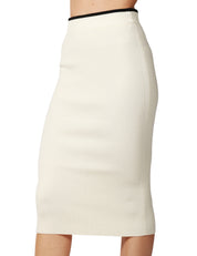 GONNA TUBINO PINKO NUOVA GUINEA BIANCA IN LANA MERINO E CASHMERE CON ETICHETTA LOGO SUL RETRO