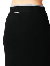 GONNA TUBINO PINKO NUOVA GUINEA NERA IN MISTO LANA E CASHMERE CON ETICHETTA LOGO SUL RETRO