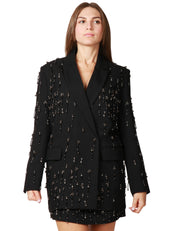 GIACCA BLAZER PINKO PALLAUOVO NERA IN POLY VISCOSA CON CRISTALLI E PERLE