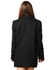 GIACCA BLAZER PINKO PALLAUOVO NERA IN POLY VISCOSA CON CRISTALLI E PERLE