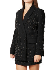GIACCA BLAZER PINKO PALLAUOVO NERA IN POLY VISCOSA CON CRISTALLI E PERLE