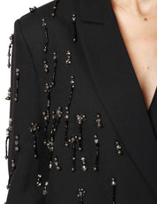 GIACCA BLAZER PINKO PALLAUOVO NERA IN POLY VISCOSA CON CRISTALLI E PERLE