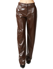 PANTALONE DONNA PINKO PANINO MARRONE IN SIMILPELLE A GAMBA DRITTA