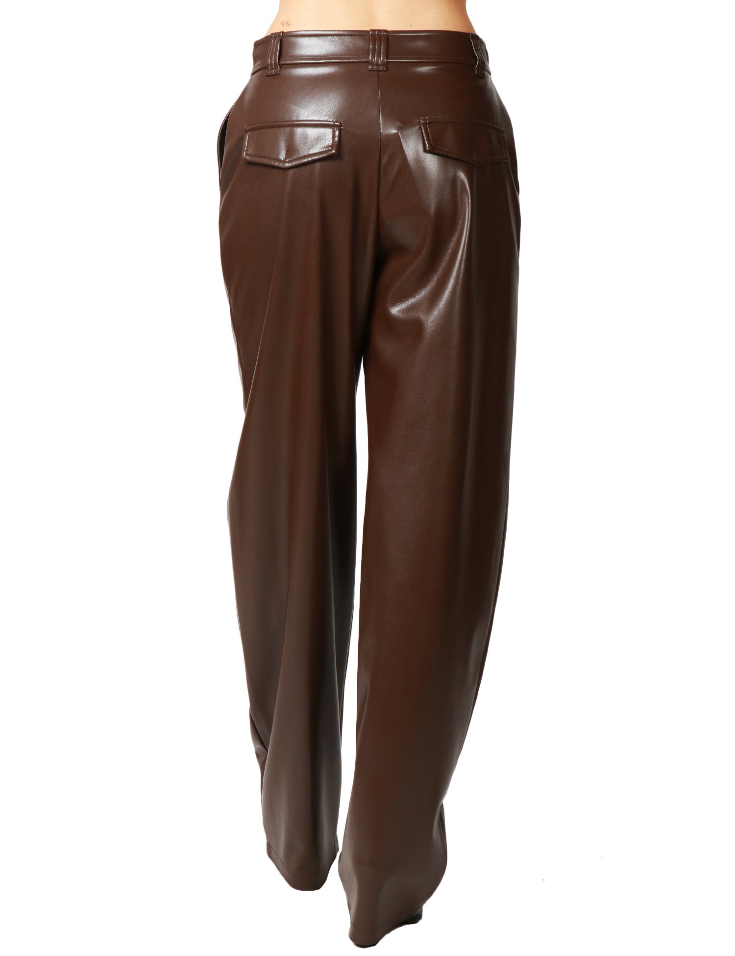 PANTALONE DONNA PINKO PANINO MARRONE IN SIMILPELLE A GAMBA DRITTA