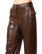 PANTALONE DONNA PINKO PANINO MARRONE IN SIMILPELLE A GAMBA DRITTA