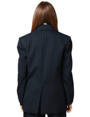 BLAZER DONNA PINKO RAPISARDI BLU/BIANCO GESSATO DOPPIOPETTO OVER IN LANA POLY