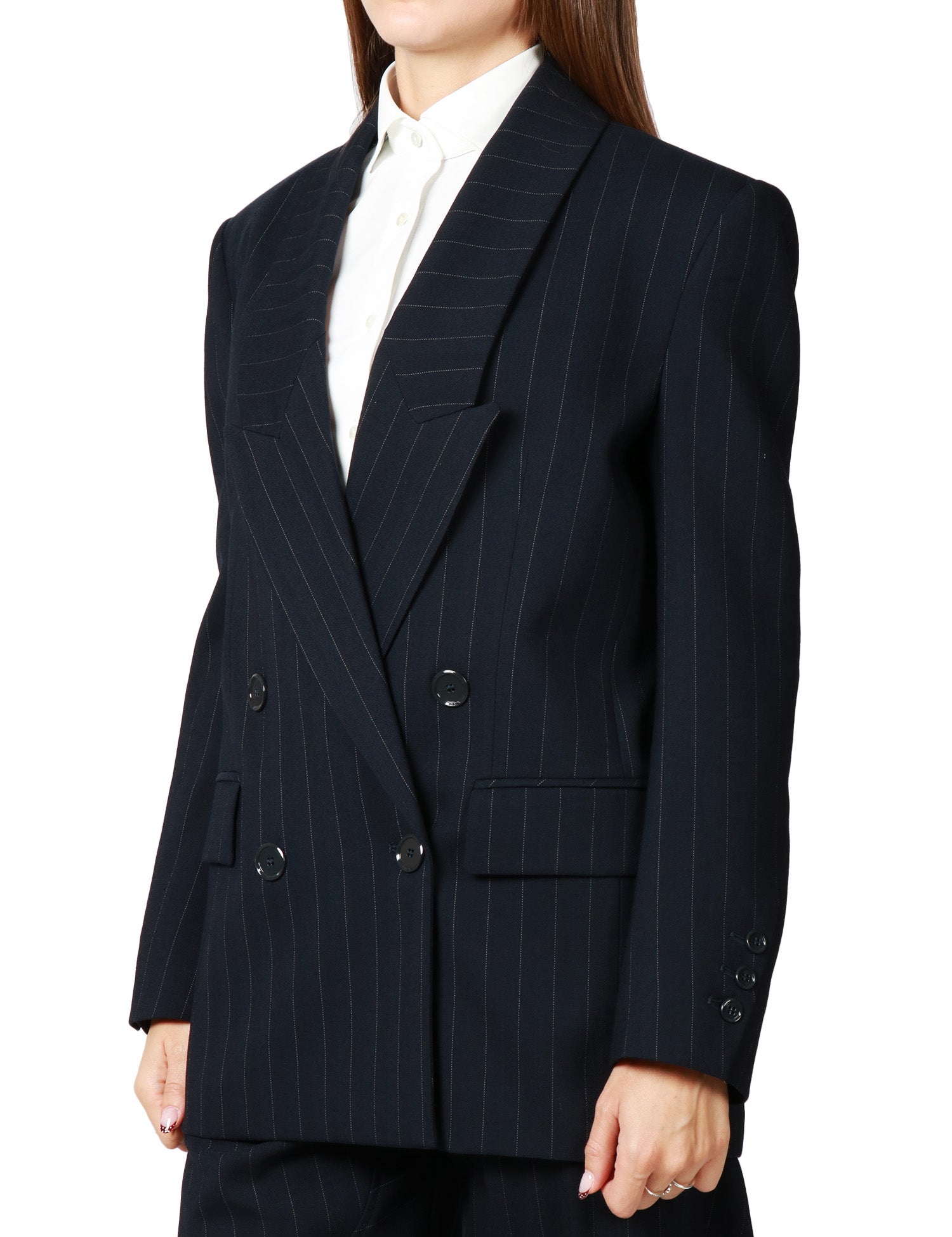 BLAZER DONNA PINKO RAPISARDI BLU/BIANCO GESSATO DOPPIOPETTO OVER IN LANA POLY