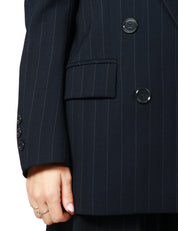 BLAZER DONNA PINKO RAPISARDI BLU/BIANCO GESSATO DOPPIOPETTO OVER IN LANA POLY