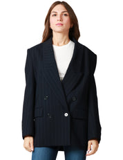BLAZER DONNA PINKO RAPISARDI BLU/BIANCO GESSATO DOPPIOPETTO OVER IN LANA POLY