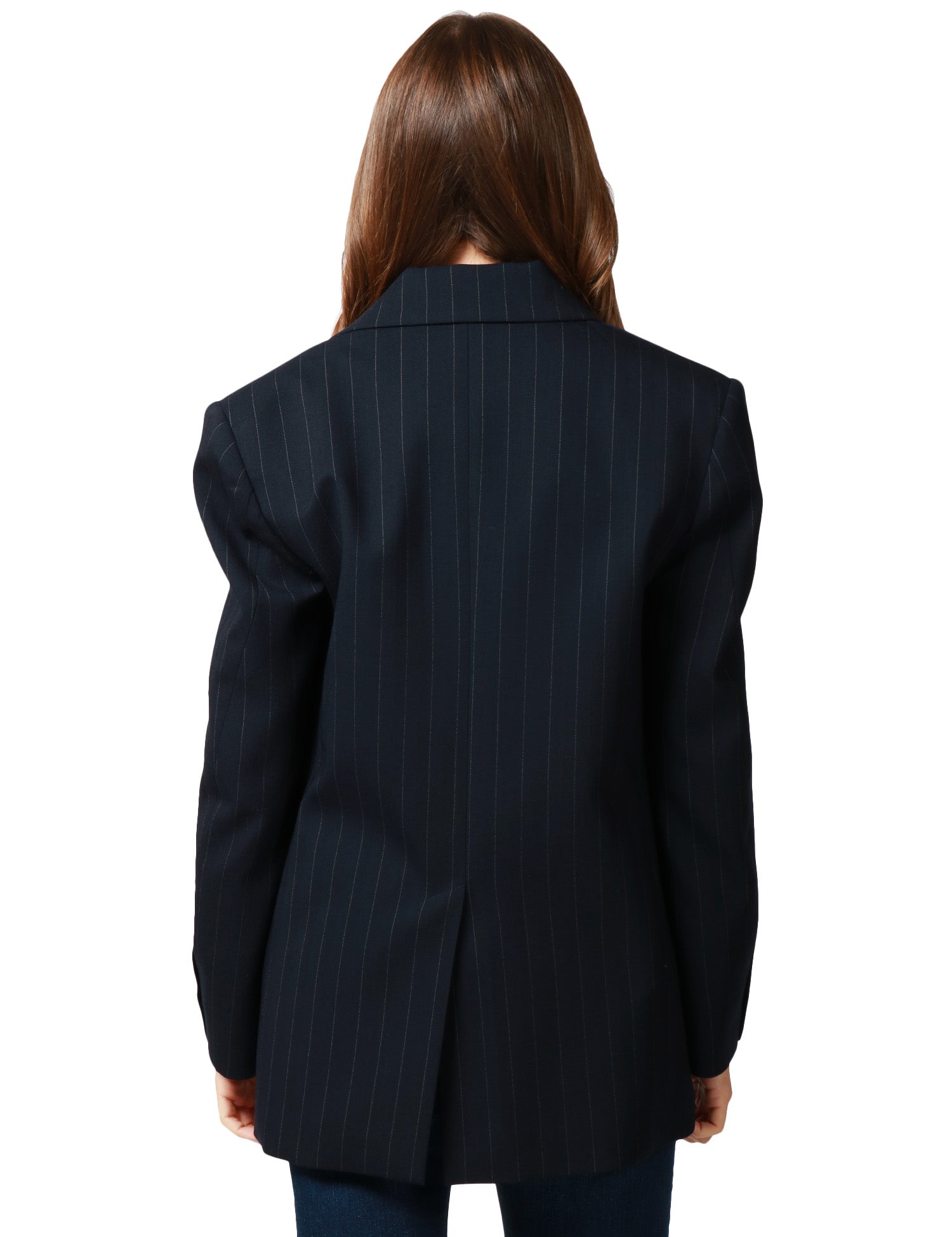 BLAZER DONNA PINKO RAPISARDI BLU/BIANCO GESSATO DOPPIOPETTO OVER IN LANA POLY