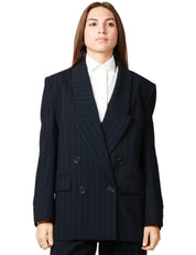 BLAZER DONNA PINKO RAPISARDI BLU/BIANCO GESSATO DOPPIOPETTO OVER IN LANA POLY
