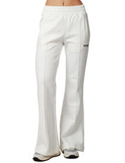 PANTALONE DONNA PINKO RAZIONALE BIANCO LATTE IN FELPA CON RICAMO LOGO E GAMBA SVASATA