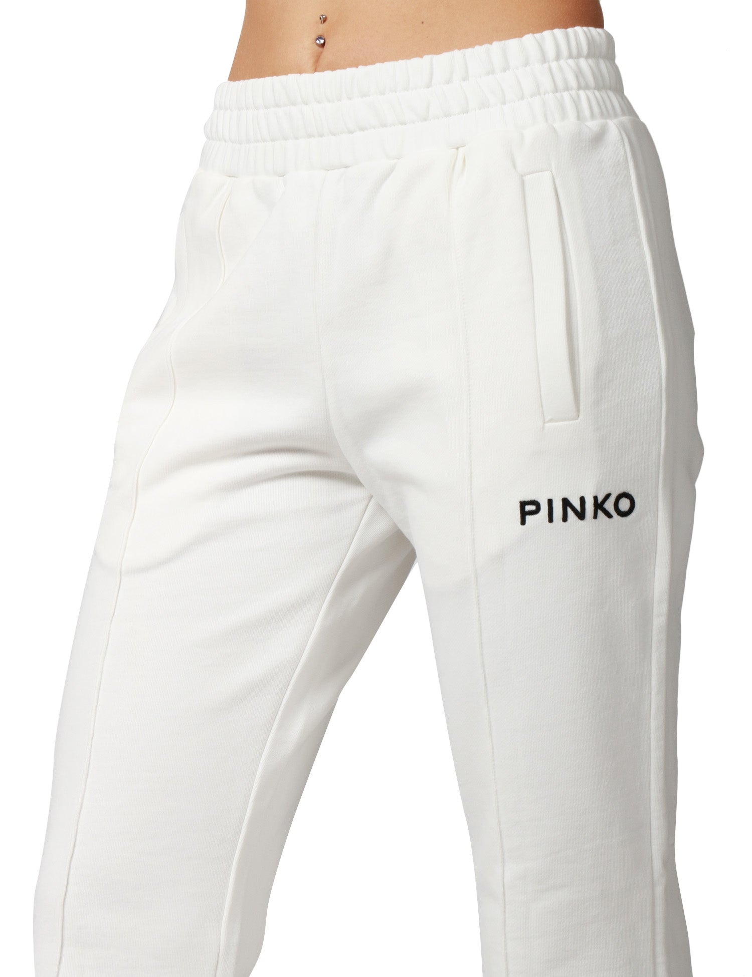 PANTALONE DONNA PINKO RAZIONALE BIANCO LATTE IN FELPA CON RICAMO LOGO E GAMBA SVASATA