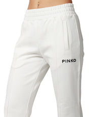 PANTALONE DONNA PINKO RAZIONALE BIANCO LATTE IN FELPA CON RICAMO LOGO E GAMBA SVASATA