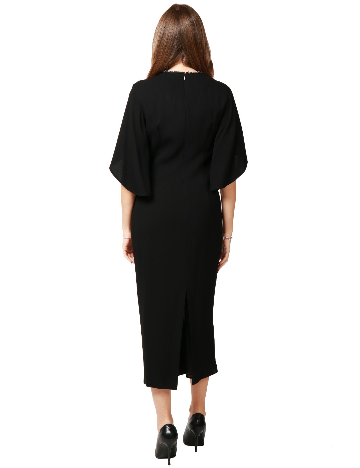 ABITO DONNA PINKO SCOPONE NERO ADERENTE CON MEZZE MANICHE AMPIE E PALILLETTES SULLO SCOLLO