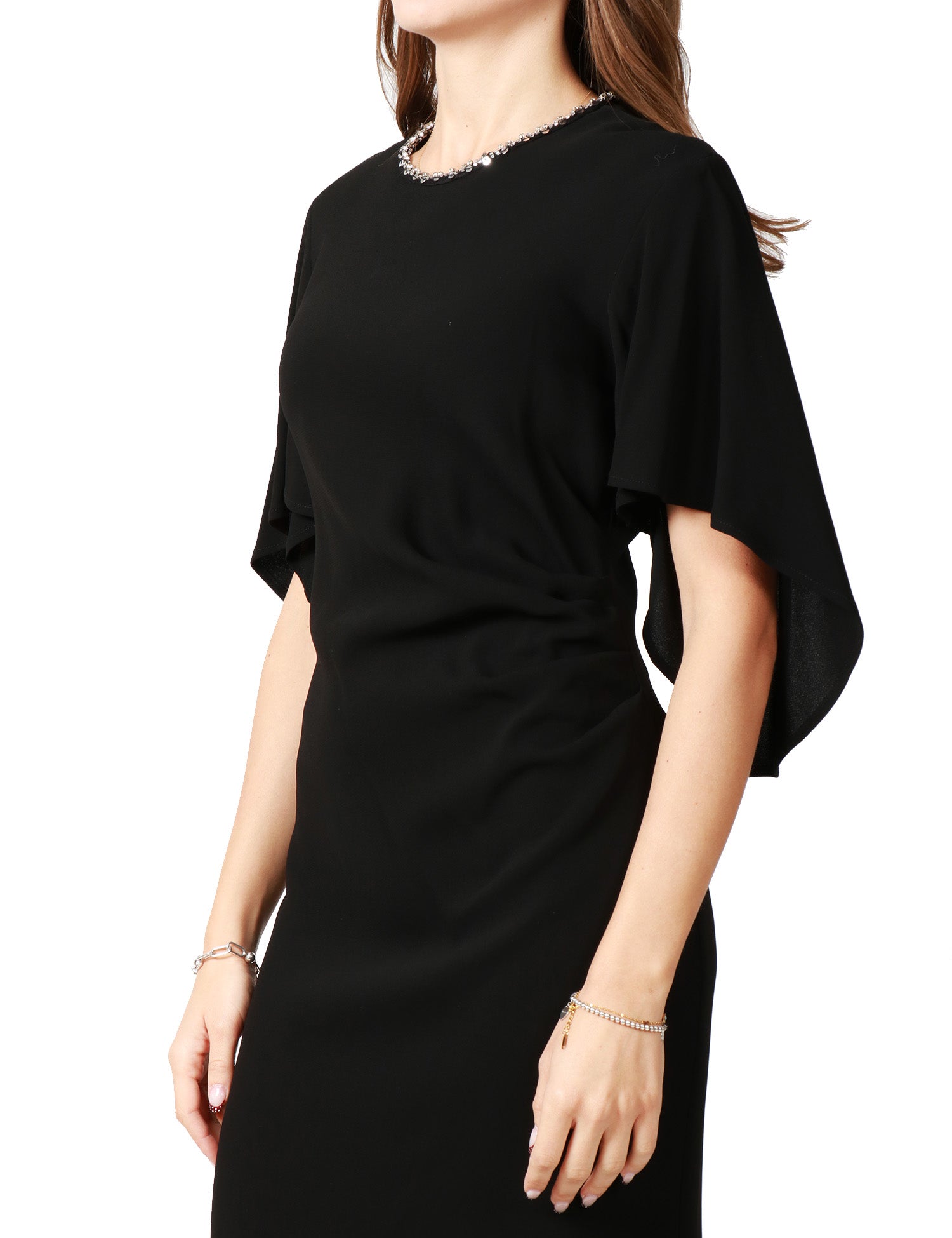 ABITO DONNA PINKO SCOPONE NERO ADERENTE CON MEZZE MANICHE AMPIE E PALILLETTES SULLO SCOLLO