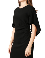 ABITO DONNA PINKO SCOPONE NERO ADERENTE CON MEZZE MANICHE AMPIE E PALILLETTES SULLO SCOLLO