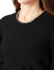 ABITO DONNA PINKO SCOPONE NERO ADERENTE CON MEZZE MANICHE AMPIE E PALILLETTES SULLO SCOLLO