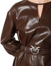 ABITO DONNA PINKO SFUMATO MARRONE IN SIMILPELLE CON APERTURA SULLO SCOLLO E CINTURA IN VITA