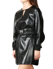 ABITO DONNA PINKO SFUMATO NERO IN SIMILPELLE CON APERTURA SULLO SCOLLO E CINTURA IN VITA