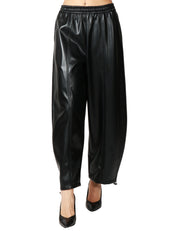 PANTALONE DONNA PINKO SPEZIA NERO BALLON-FIT IN SIMILPELLE CON VITA ELASTICATA