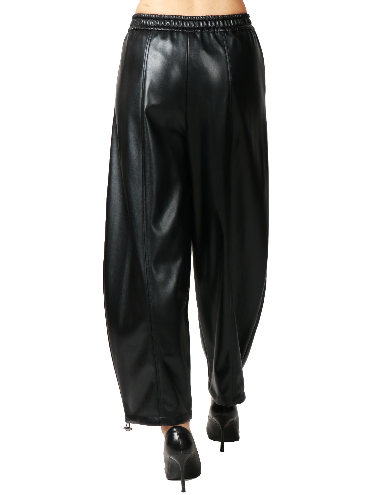 PANTALONE DONNA PINKO SPEZIA NERO BALLON-FIT IN SIMILPELLE CON VITA ELASTICATA