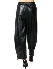 PANTALONE DONNA PINKO SPEZIA NERO BALLON-FIT IN SIMILPELLE CON VITA ELASTICATA