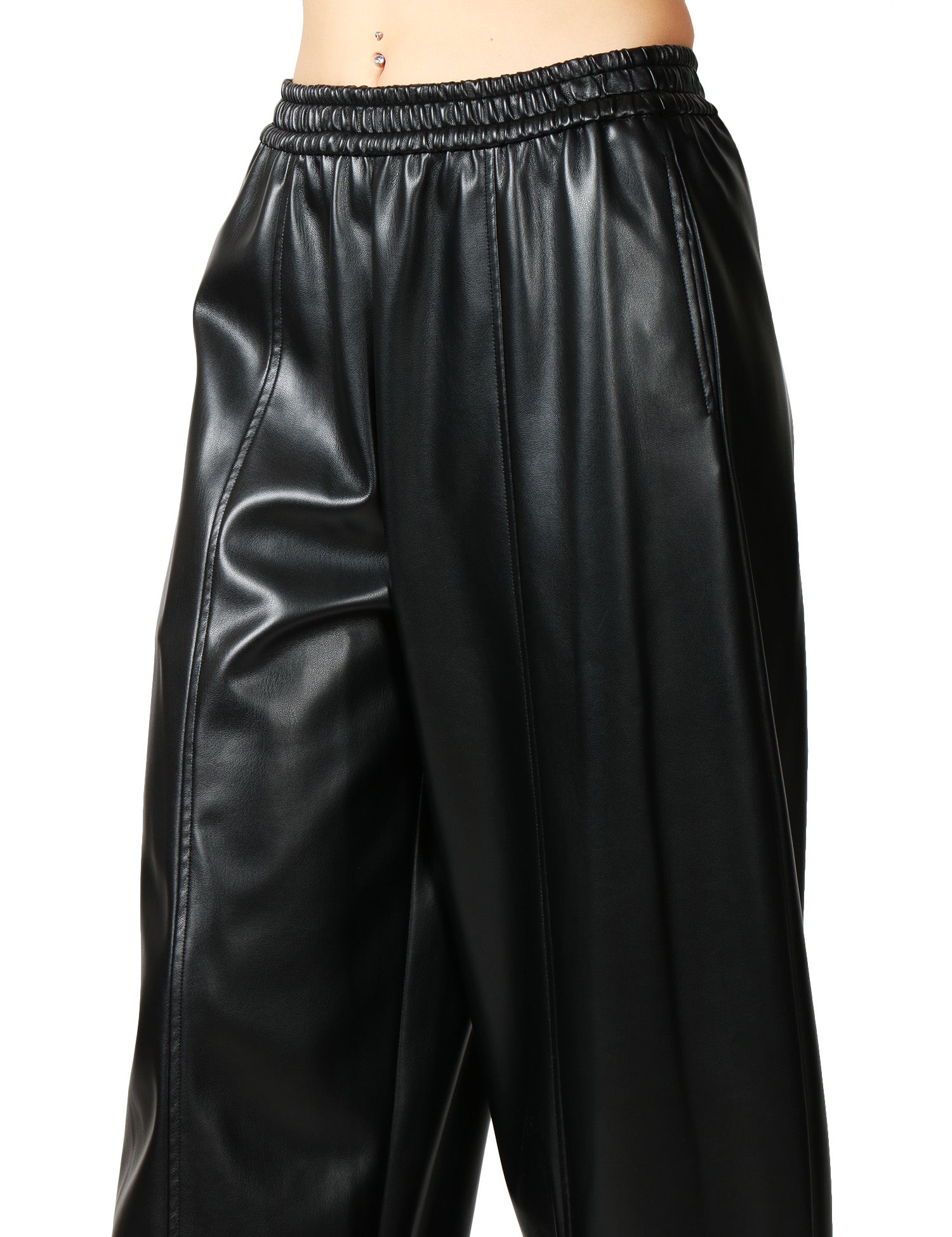 PANTALONE DONNA PINKO SPEZIA NERO BALLON-FIT IN SIMILPELLE CON VITA ELASTICATA