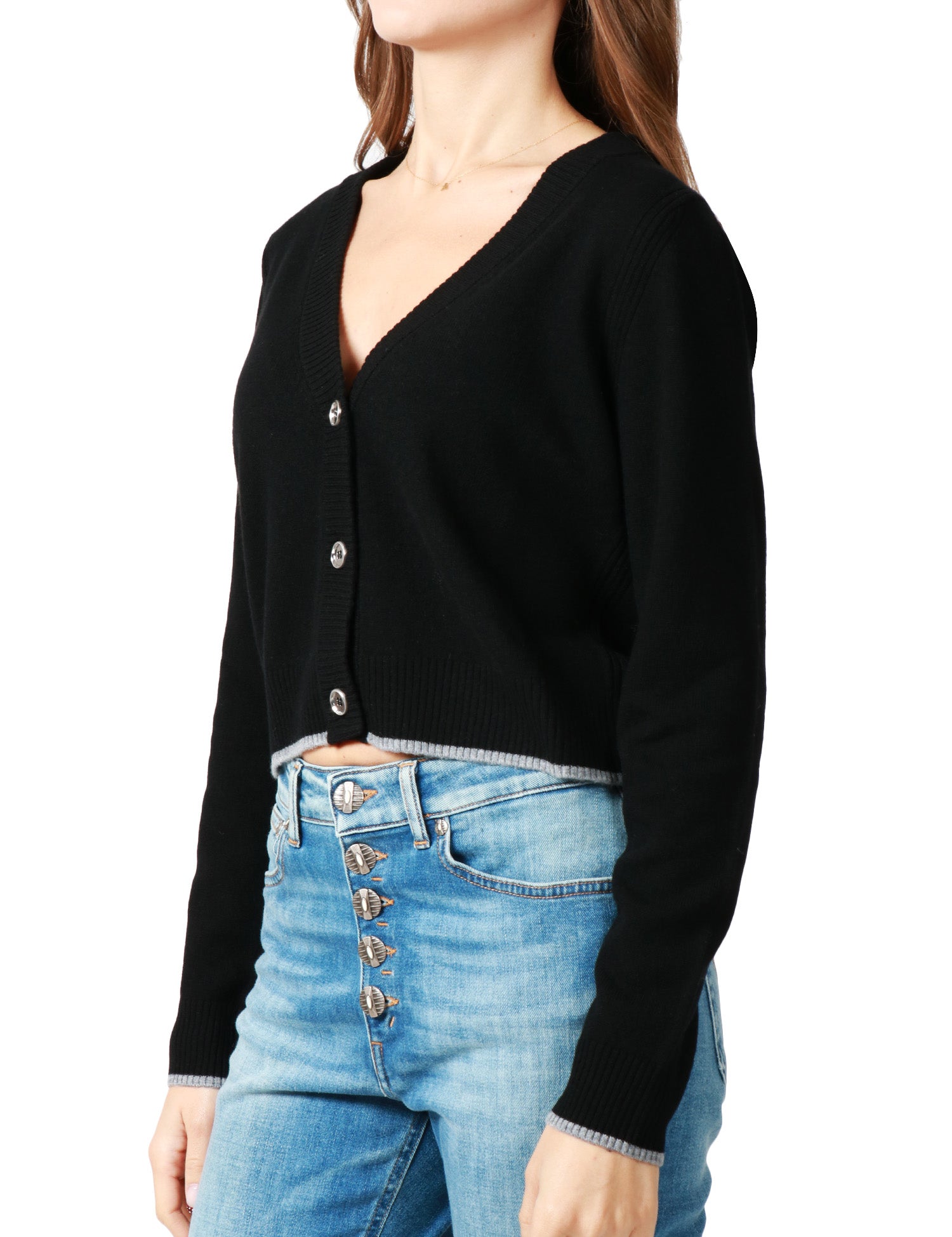 CARDIGAN DONNA PINKO STROMBOLI NERO CON SCOLLO A V E BOTTONI IN MISTO LANA MERINO E CASHMERE