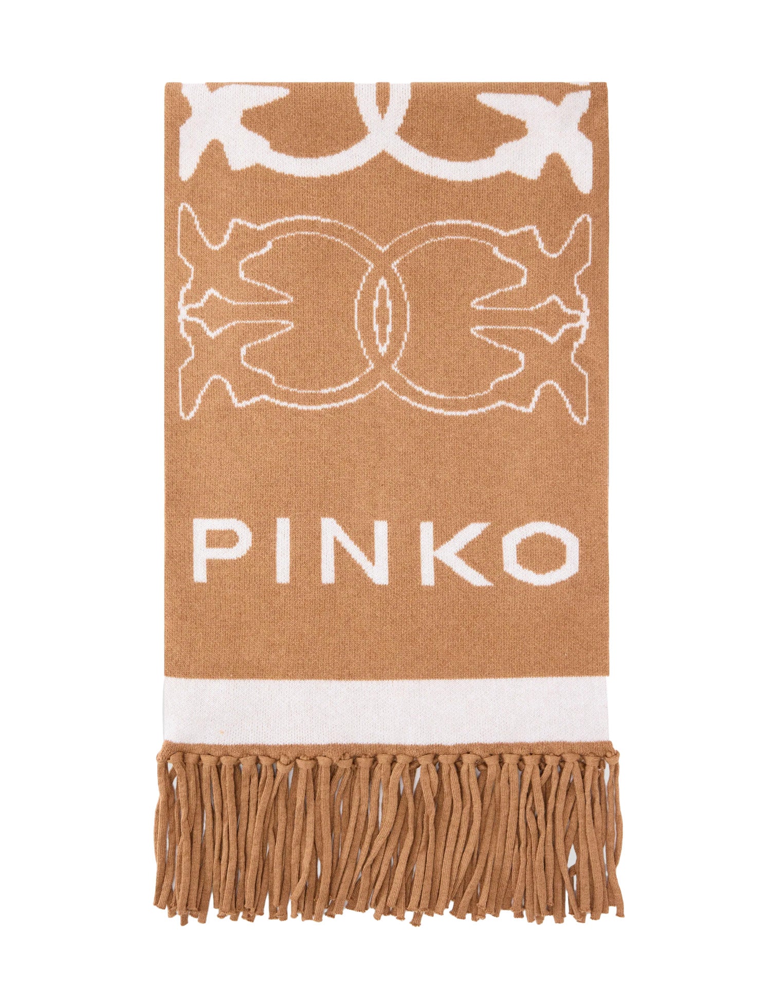 Sciarpa pinko beige con logo Love Birds jacquard