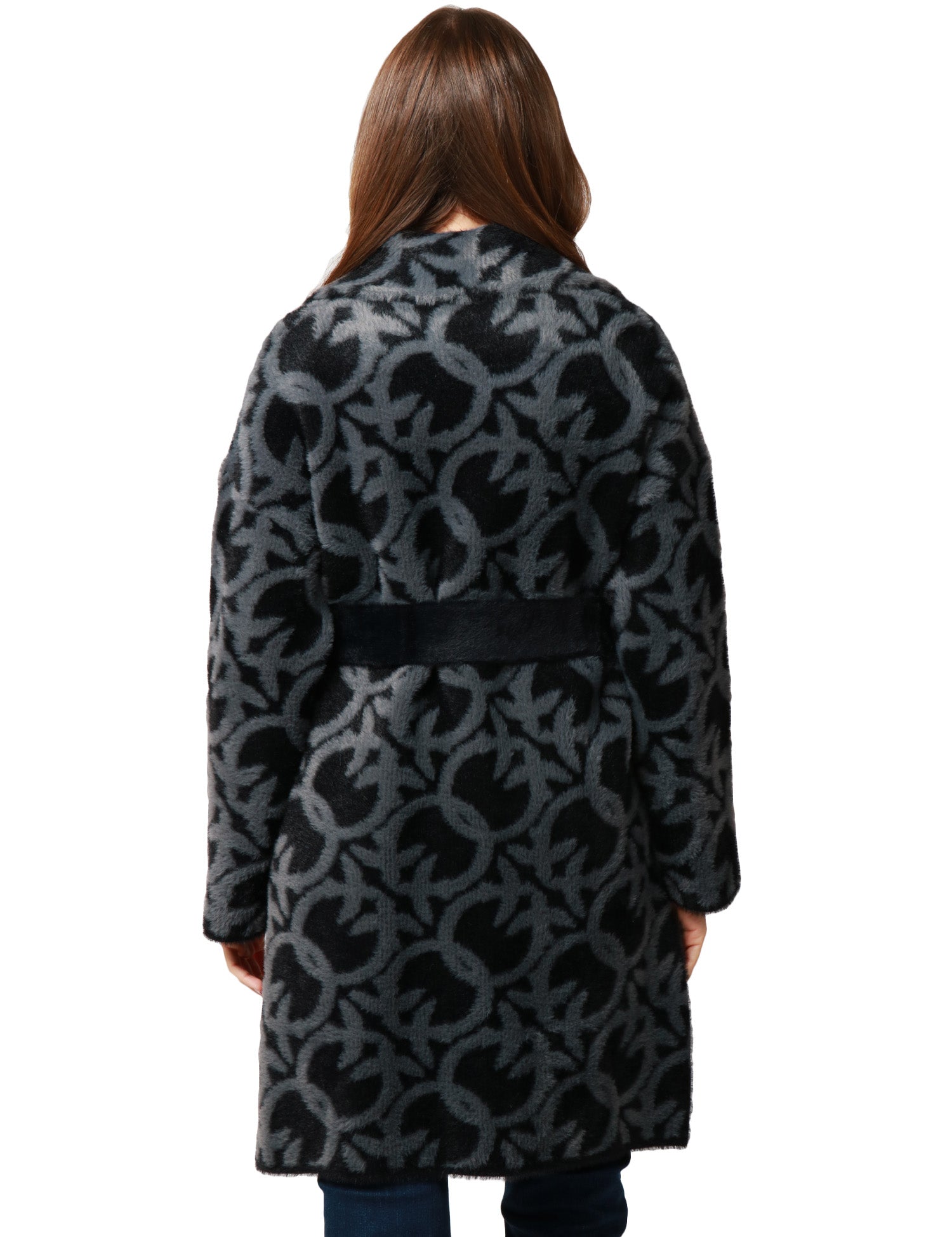 CAPPOTTO DONNA PINKO ZANTE GRIGIO/NERO IN TESSUTO ASPEN LOGATO CON BOTTONI METALLICI E CINTURA