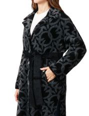 CAPPOTTO DONNA PINKO ZANTE GRIGIO/NERO IN TESSUTO ASPEN LOGATO CON BOTTONI METALLICI E CINTURA